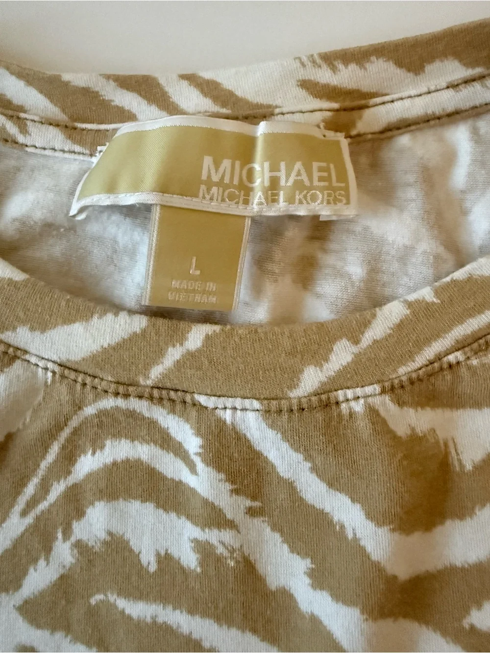 Michael Kors Tan Zebra Print Logo T-Shirt Women’s Large